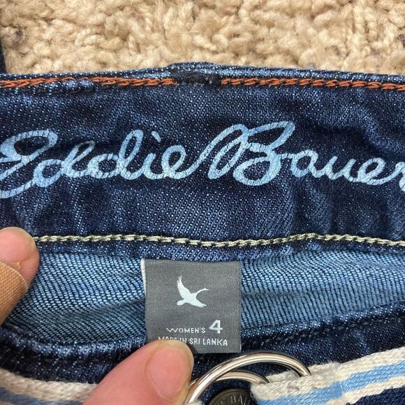 Eddie Bauer curvy crop jeans with Striped Belt Marilyn Monroe vibes runs big - Picture 4 of 8